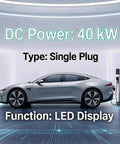 EV connected to Beefy 40kW CCS1 EV Charger For Commercial Use, 125A Output, 16.4 Ft Cable, Charging Display Shown