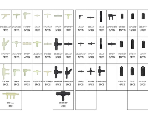 Automotive vacuum tubing connectors and caps assortment kit, 248 pcs beige and black plastic, double-sided organizer