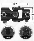 Double D Steering Universal Joint Shaft One Inch By Three Quarter Inch Black U Joint 83mm Total Length 4000 RPM Max 35 Degree Working Angle Beefy Heavy Duty U Joint For Grinding Machines Automotive Parts Levelers And Parking Lifts side view