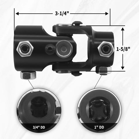 Double D Steering Universal Joint Shaft One Inch By Three Quarter Inch Black U Joint 83mm Total Length 4000 RPM Max 35 Degree Working Angle Beefy Heavy Duty U Joint For Grinding Machines Automotive Parts Levelers And Parking Lifts side view