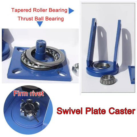 Heavy Duty Swivel Casters Set Of 4 With Quick Release Brakes Puncture Proof Rubber Tires Rolls Like Butter On Sturdy Steel Plate with bearings