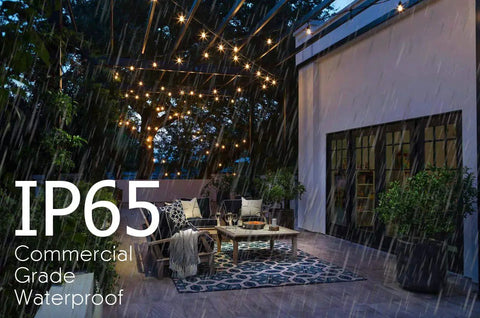 Patio with Solar String Lights Waterproof LED Indoor Outdoor Hanging Umbrella Lights With 25 Bulbs, 27 Ft, in heavy rain
