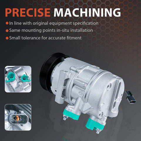 Straight Swap AC Compressor With Clutch Assembly For Hyundai Elantra And Kia Forte with precise machining details and installation features.