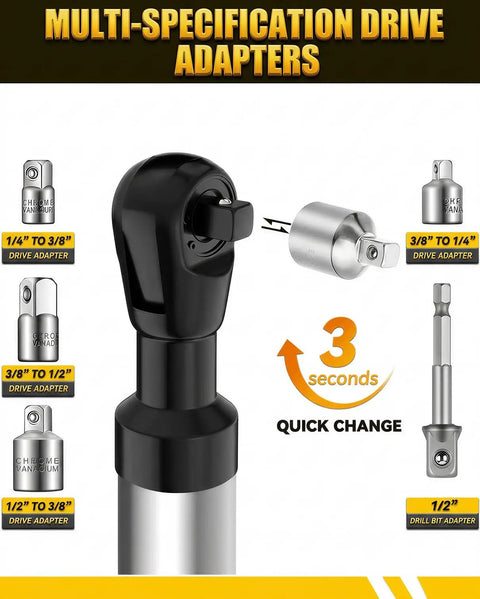 Seventeen Inch Offset Extension Wrench For Drills And Impact Tools With Three Eighths Inch Offset And Zero Degree Swing adapters