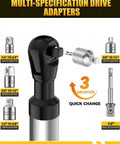 Smooth Operator Offset Extension Wrench Kit With 1/2 3/8 And 1/4 Inch Drill Adapters showing multi-specification drive adapters for quick changes.