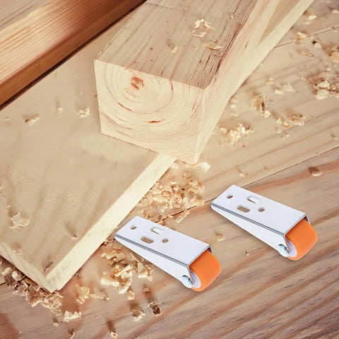 Heavy Duty 2 Pack Sliding Door Rollers For Wood Barn Tracks And Closet Cabinets With Nylon Wheels And Reinforced Steel Brackets on wood surface.
