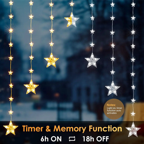 46 Stars Curtain Lights Battery Operated Christmas Window Lights Warm White With Timer Memory Function And 8 Modes