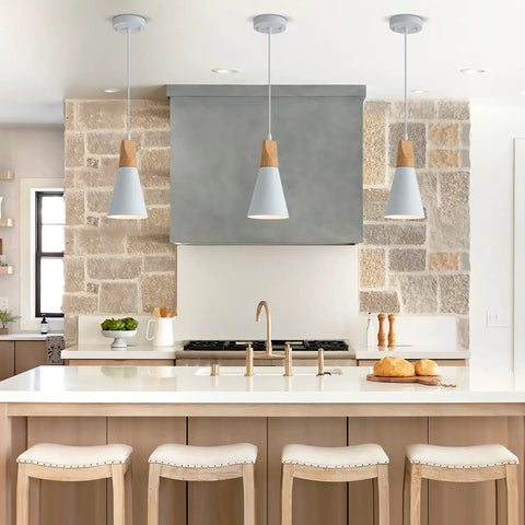 Three Pack White Modern Minimalist Pendant Lights Kit With Mounting Hardware And Instructions over kitchen island