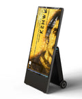43 Inch Heavy Duty Digital Signage Display For Indoor Or Outdoor Installations Featuring Massive Battery Reserve And Slick Android Control Panel with image of vibrant display on a mobile stand.