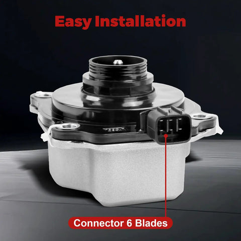 Straight Swap Coolant Electric Water Pump For Toyota Camry RAV4 Avalon Gas Engine Oem Style Plug And Play Replacement 2018 To 2021 showing connector with 6 blades and easy installation feature.