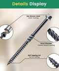 Fourteen By Four Inch Wood Structural Screws Exterior Hex Head Lag Screws Black Heavy Duty Timber Decking And Landscaping Screws Fifty Pack With Five Sixteenths Inch Hex Socket Included No Pre Drill Needed Anti Corrosion Salt Spray Tested details display