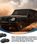 4 Pack Car Wheel Hub Center Cap Set 60mm Outer Diameter 56mm Inner Diameter 0.57 Inch Thick on a black SUV in motion.