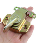 Built Tough Heavy Duty Table Locks Extension Table Buckles With Spring Latch Hardware Kit For Sturdy Dining And Training Tables Offering No Sweat Install Screws Included held in hand showcasing galvanized steel spring latch.