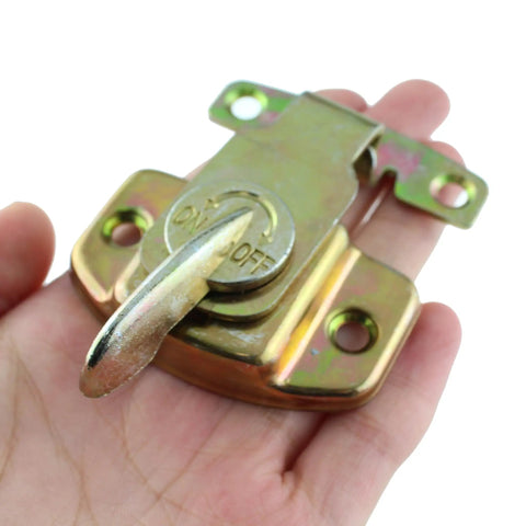 Built Tough Heavy Duty Table Locks Extension Table Buckles With Spring Latch Hardware Kit For Sturdy Dining And Training Tables Offering No Sweat Install Screws Included held in hand showcasing galvanized steel spring latch.