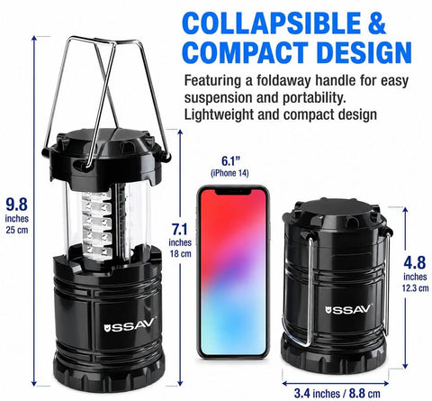 Bright LED Camping Lantern For Power Outages And Hurricane Prep, Collapsible Portable Survival Light, size comparison with phone
