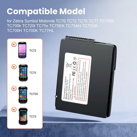 4620mAh High Capacity Battery Replacement For TC70 TC72 TC75 TC77 TC700h TC700k TC720l TC75x TC75EK TC75AH TC75GK TC77HL