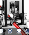 Close-up of Beefy Copper Wire Stripping Tool With Hand Crank Or Drill Power, showing gears and mechanism for wire insulation removal.