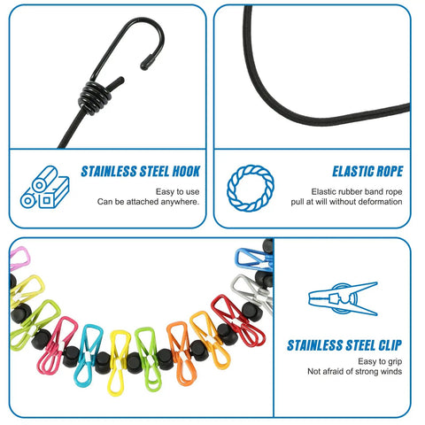 Super Portable Retractable Clothesline For Travel And Camping On The Go 12 Color Clothespins 13 Windproof Anti Skid Clips Stretchy 10 To 12 Foot Rope Indoor Outdoor Laundry Line Easy Setup For Busy Lifestyles with stainless steel hook and elastic rope