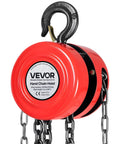 VEVOR hand chain hoist, red, 1 ton capacity, galvanized G70 chain, 20 ft lift, front view