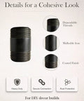 10 Pack 1 Inch By 2 Inch Black Malleable Iron Pipe Nipples With Both Ends Threaded DIY Steampunk Industrial Vintage Style.