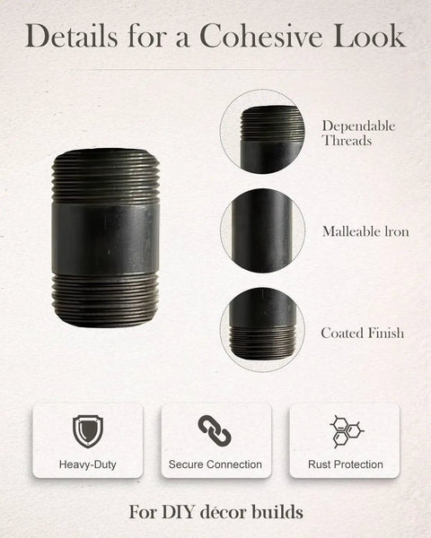 10 Pack 1 Inch By 2 Inch Black Malleable Iron Pipe Nipples With Both Ends Threaded DIY Steampunk Industrial Vintage Style.