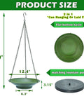 Solar Powered Hanging Bird Bath Fountain With Metal Bowl Bubbler For Outdoor Gardens And Patio Decor 30 Inch High Bird Water Feature Sun Driven Water Sprayer That Attracts Birds And Adds Yard Vibes, showing dimensions and components