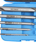 Long Series Center Drill Set HSS M2, 5 Pc 3/64 to 3/16 Inch, 4 Inch Length in blue plastic case, for various metals