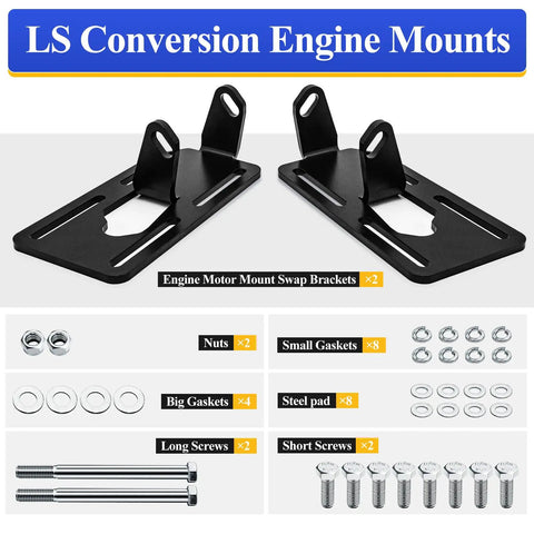 Adjustable LS Conversion Engine Mounts For Chevy GMC Square Body OBS Trucks Heavy Duty Motor Swap Brackets with hardware kit.