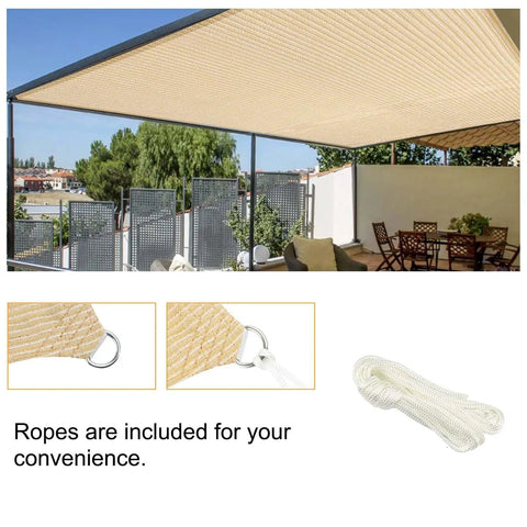 Beige 5x7 Sun Shade Sail With Straight Edge for Chill Patio Vibe, UV Blocking and Water Permeable Canopy over patio area.