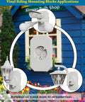 Hella Heavy Duty Wall Mount Block For Vinyl Siding With Built In Electrical Box And Paint Ready White Shell Super Easy Install Comes Paired As A Solid Duo That Absolutely Kills The Look mounted on a white bracket with light fixtures.