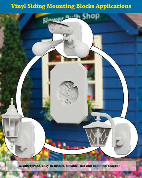 Hella Heavy Duty Wall Mount Block For Vinyl Siding With Built In Electrical Box And Paint Ready White Shell Super Easy Install Comes Paired As A Solid Duo That Absolutely Kills The Look mounted on a white bracket with light fixtures.