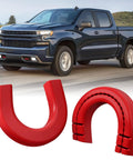 Extended Tow Hook Covers Front Kit For Silverado 1500 2007 To 2026 And GMC Sierra 1500 2007 To 2019 with red silicone covers