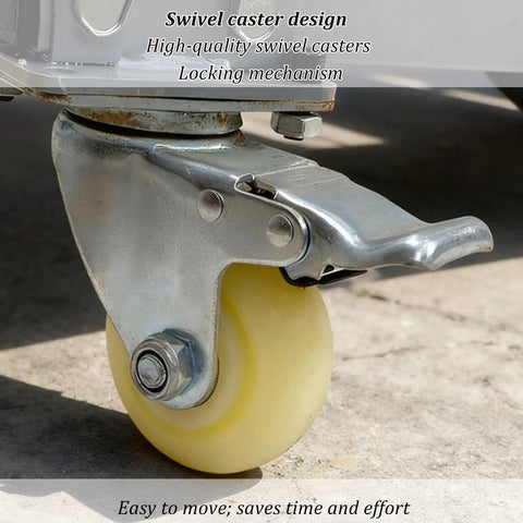 Heavy Duty Tire Stand And Rack With Locking Casters For Motorcycle Or Car Tires Built Tough With An Iron Frame that showcases a swivel caster design.