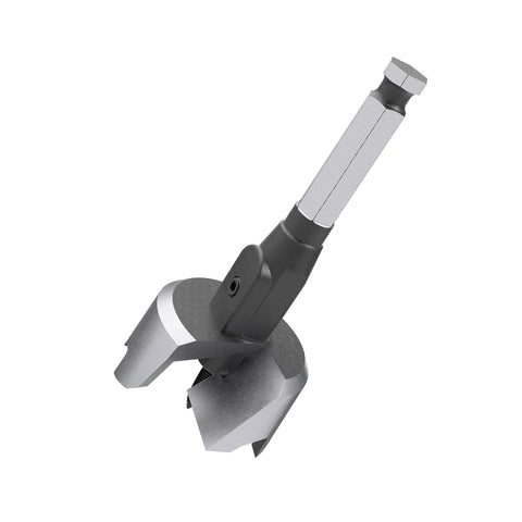 Pro Grade Self Feed Drill Bit With Single Cutter For Woodworking Two And One Eighth Inch Aggressive Screw Thread, side view