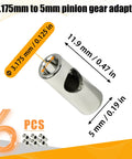 Stainless steel RC pinion gear adapter sleeve set, 3.175–5 mm, 6 pcs, for 1/10 RC cars
