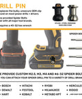 Drill Pin Holster with spider bolts and compatible brands for any power drill or driver.