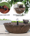 Sunflower Solar Bird Bath Fountain With Resting Bird Eco Friendly Solar Powered Outdoor Garden Water Feature With Three Nozzles Easy Setup For Bird Bath And Hummingbirds In The Yard Or Patio, featuring a rust finish with bird statue.