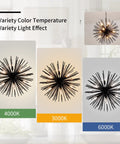 Modern Black Sputnik Chandelier 9 Light Pendant Ceiling Fixture With Starburst Firework Design color temperature display