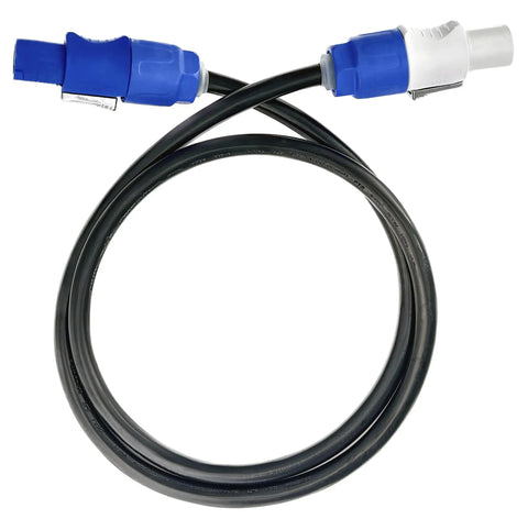 3 Foot Powercon Locking Power Extension Cable Male To Female 14 Awg 16 Amp Heavy Duty IP65 Splash Resistant Lay Flat Black Cord
