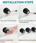 Installation steps for Matte Black 3 Piece Shower Knob Replacement Kit For Price Pfister And Gerber Faucets, showing handle removal.