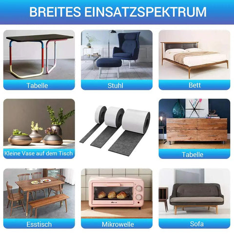 Collage showing furniture and Self Adhesive Felt Tape Pack With Heavy Duty Pads For Furniture And Chairs.