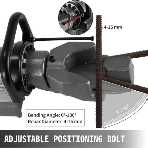 CUTPOIY 900W Electric Rebar Bender Machine 5/8-Inch #5 Steel Rod Bends Quick 0-130 Degree Angle showing adjustable positioning bolt.