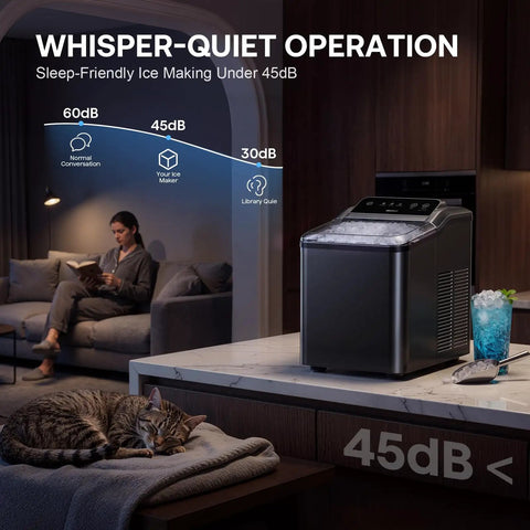 Sweet Crunchy Nugget Ice Maker For Countertop whips up thirty five pounds soft chewable pellet ice daily in a cozy kitchen setting.