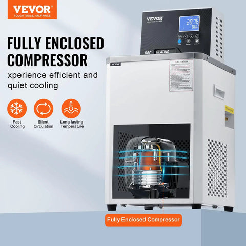 Heavy Duty Lab Chiller Smooth Operator Circulator Rock Solid Temp Control Six Liter Stainless Steel Tub with digital panel
