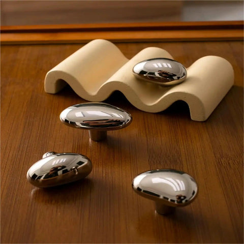 Mid Century Pebble Brass Cabinet Handles And Irregular Knobs Set For Wardrobes Dressers And Shoe Cabinets In Chrome Finish