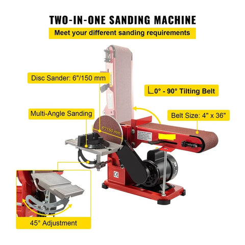 Heavy Duty 375W Bench Belt And Disc Sander Combo For Woodworking Projects with 6" disc and tilting belt for sanding.
