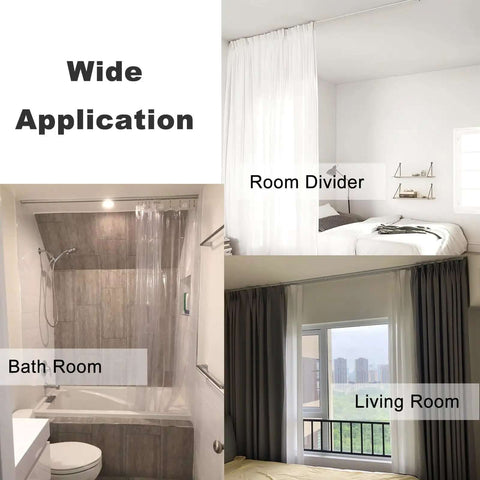 Solid Adjustable Ceiling Curtain Track System 1 To 20 Feet Length Fits Any Room Divider Layout Comes With Premium Roller Hardware And End Caps For Smooth Gliding Heavy Load Durability Perfect White Rail used as room divider in bedroom, bathroom, and living room