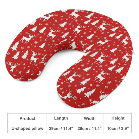 U Shaped Neck Pillow For Travel And Office Use Napping, Reusable Lightweight Multi Functional Pillow For Airplanes, Trains And Cars, Polyester Soft Comfort, Red Reindeer Christmas Theme
