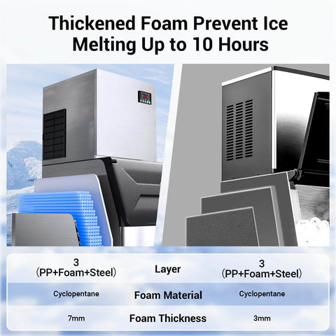 600 Lbs Per Day Commercial Ice Maker With 420 Lbs Capacity showing thickened foam insulation for extended ice preservation