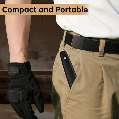 Deadly Sharp 5CR15 High Carbon Steel Marking Knife With Double Beveled Blade Solid Wood Handle displayed in a pocket for portability.